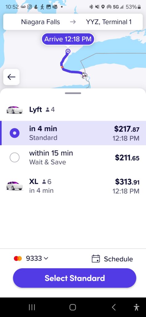 lyft niagara falls canada is expensive then pearson airport taxi and limo service